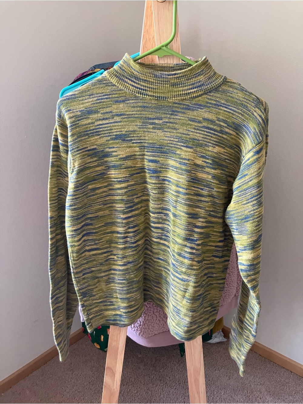Liz Claiborne Women’s Green and Blue Marled Turtleneck Sweater 100% Cotton